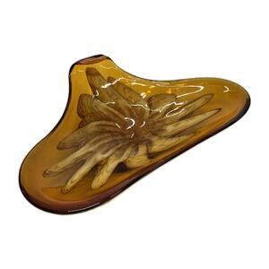 Vtg Large MCM Murano Glass Bowl Coffee Table Credenza Display Dish Amber